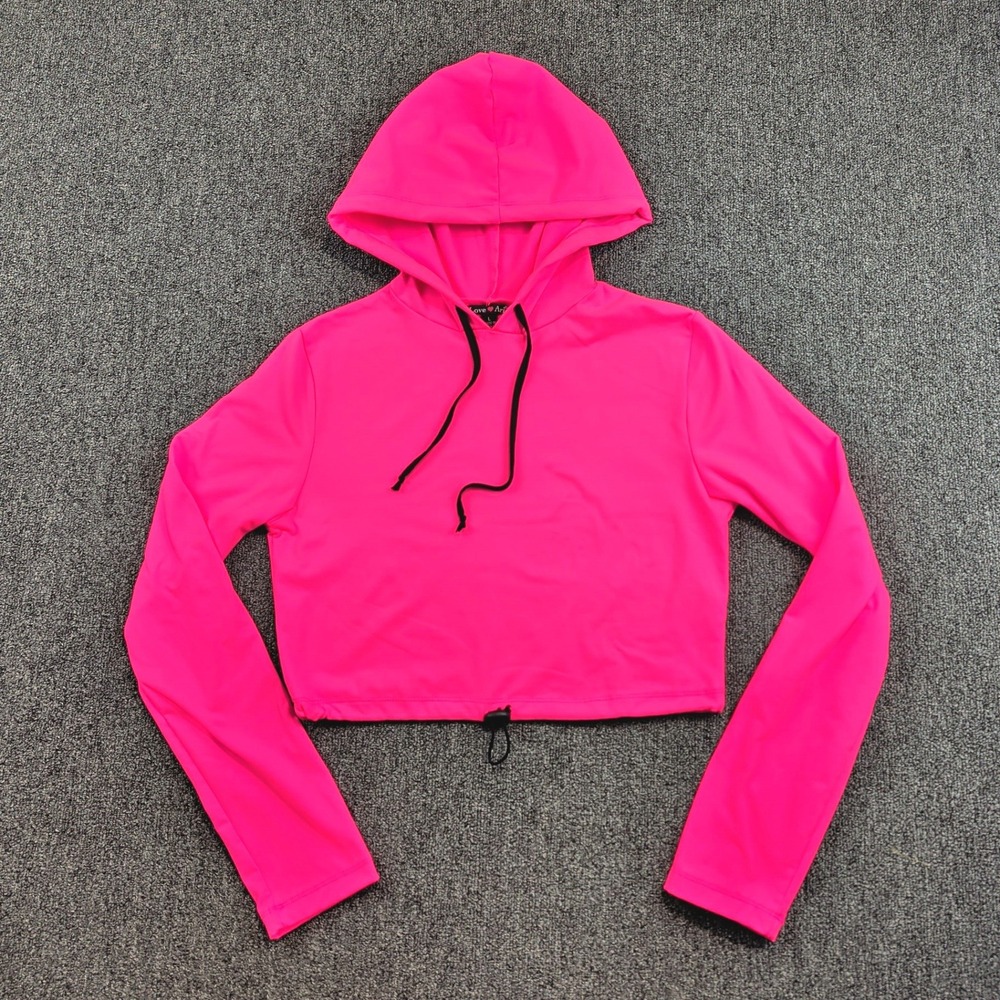 Love Ari Y2K Neon Pink Cropped Hoodie Kids Large Adjustable Toggle Athleisure